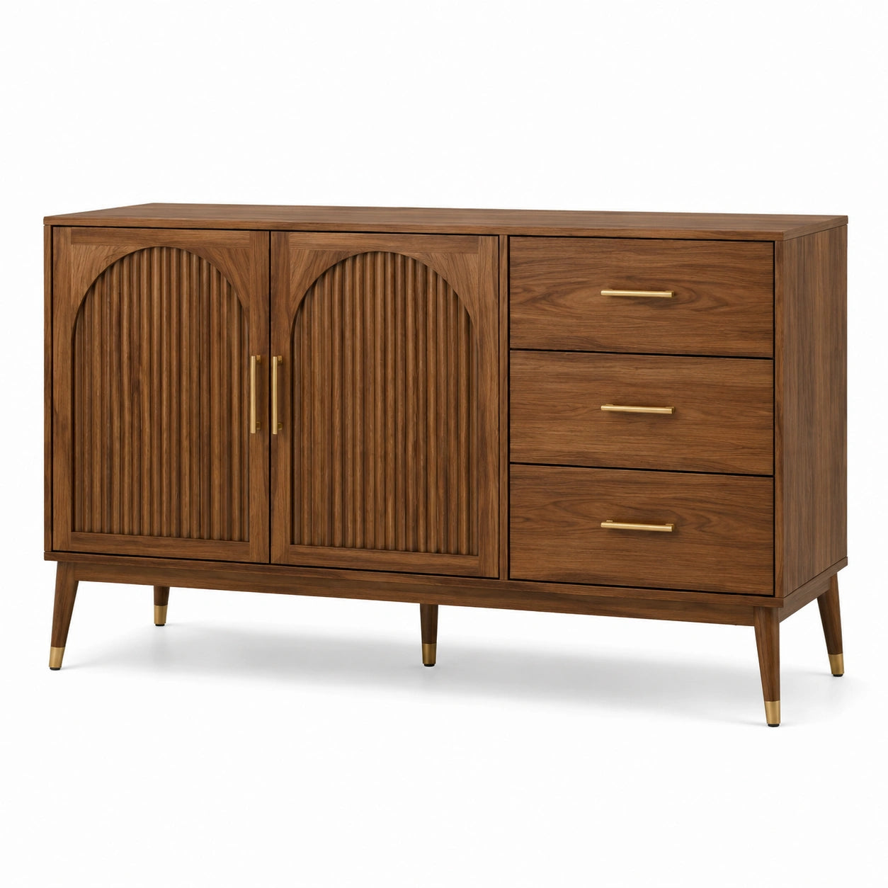 Aparador de Madera de Nogal con Puertas y Cajones Dorados 75x120x40cm