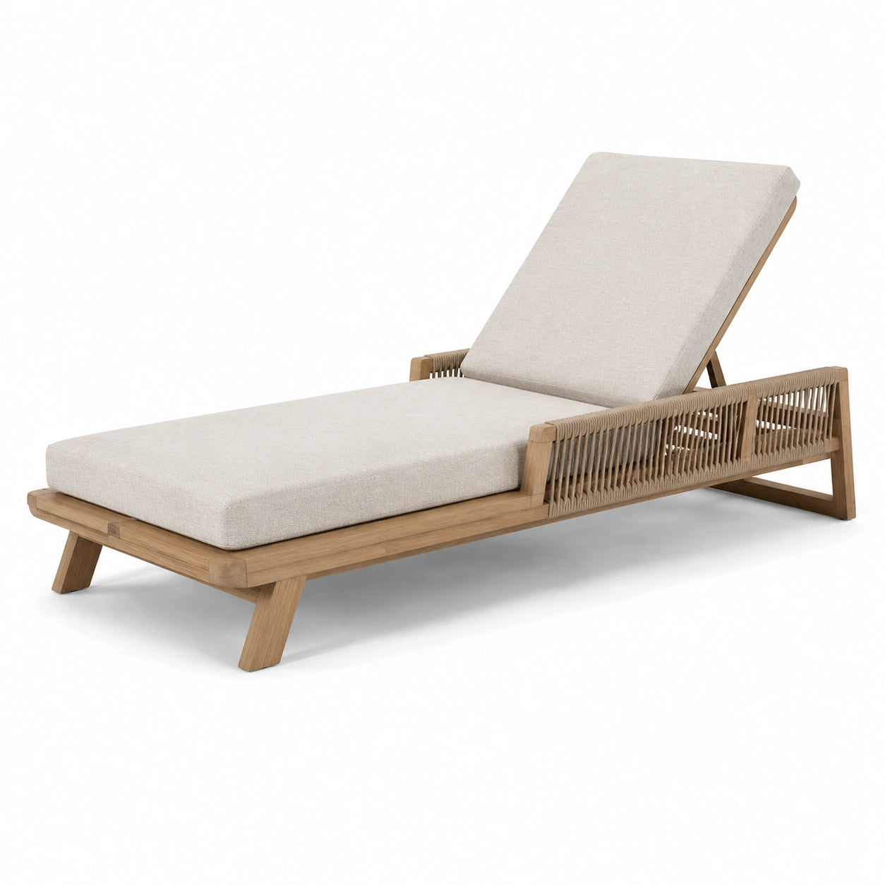 Tumbona de madera de teca con cojín ajustable beige
