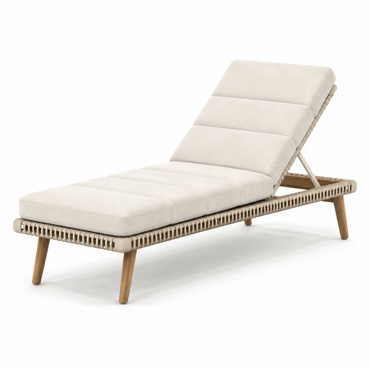 Tumbona de madera y ratán sintético beige con cojín ajustable