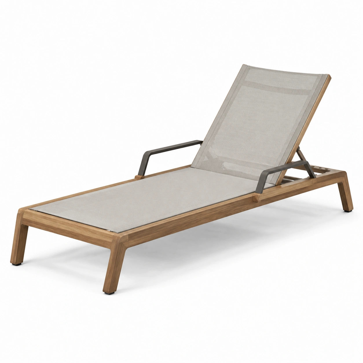 Tumbona de madera de teca y textileno gris 200x70x35 cm