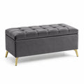 Banco de almacenaje de terciopelo gris con patas metálicas 120x45x45 cm