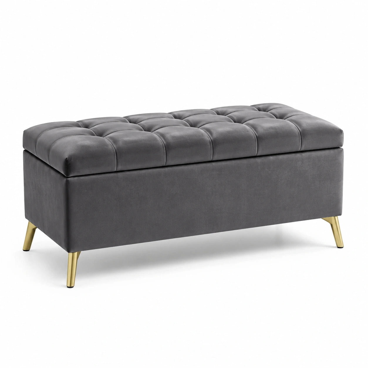 Banco de almacenaje de terciopelo gris con patas metálicas 120x45x45 cm