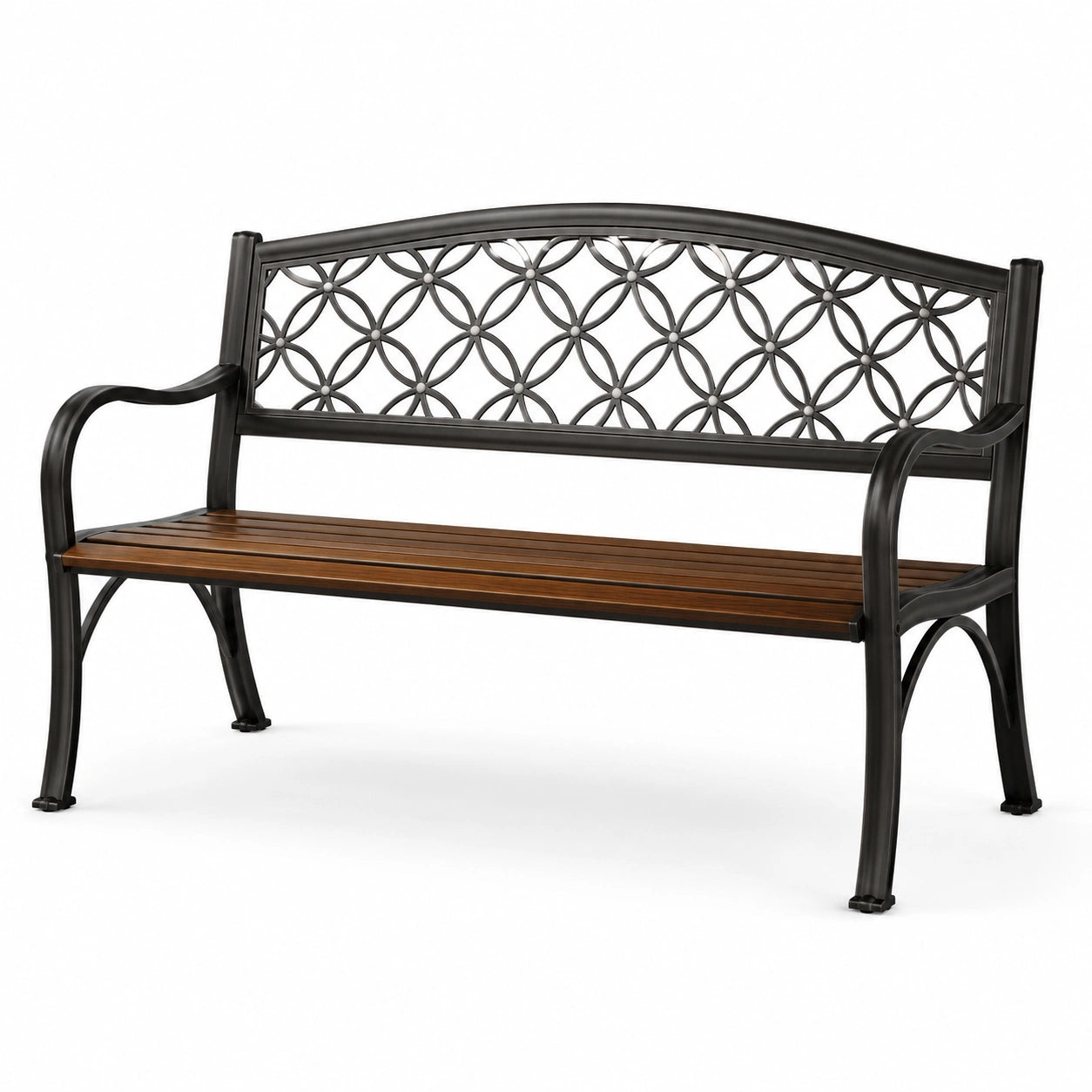 Banco de hierro fundido y madera para exteriores, 127 cm, negro/marrón