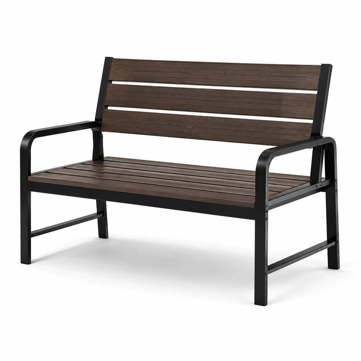 Banco de jardín de metal y madera marrón y negro 120 cm
