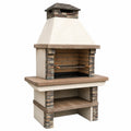 Barbacoa de piedra y ladrillo con parrilla de acero inoxidable 150 cm x 60 cm x 210 cm beige/marrón
