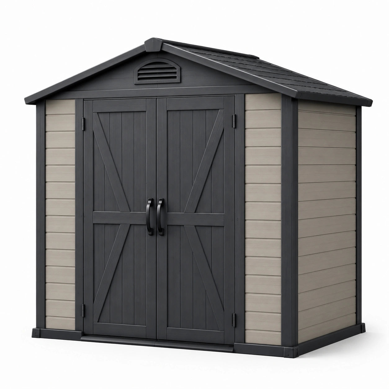 Cobertizo de jardín de polipropileno gris/beige con doble puerta