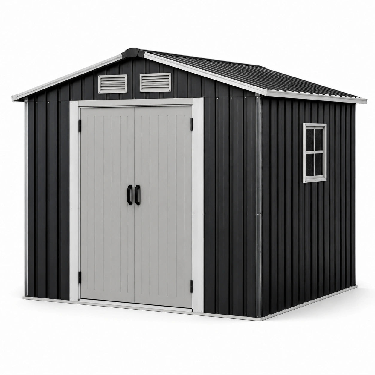 Cobertizo de acero galvanizado negro y gris para almacenamiento 213x127x185 cm
