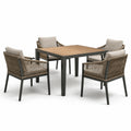 Conjunto de jardín de aluminio con mesa de teca y 4 sillas de cuerda beige