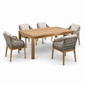 Conjunto de comedor de jardín de madera de teca con 6 sillas de cuerda de poliéster beige