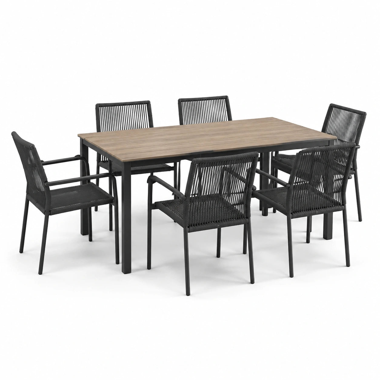 Conjunto de comedor de jardín mesa metal y sillas cuerda sintética negro