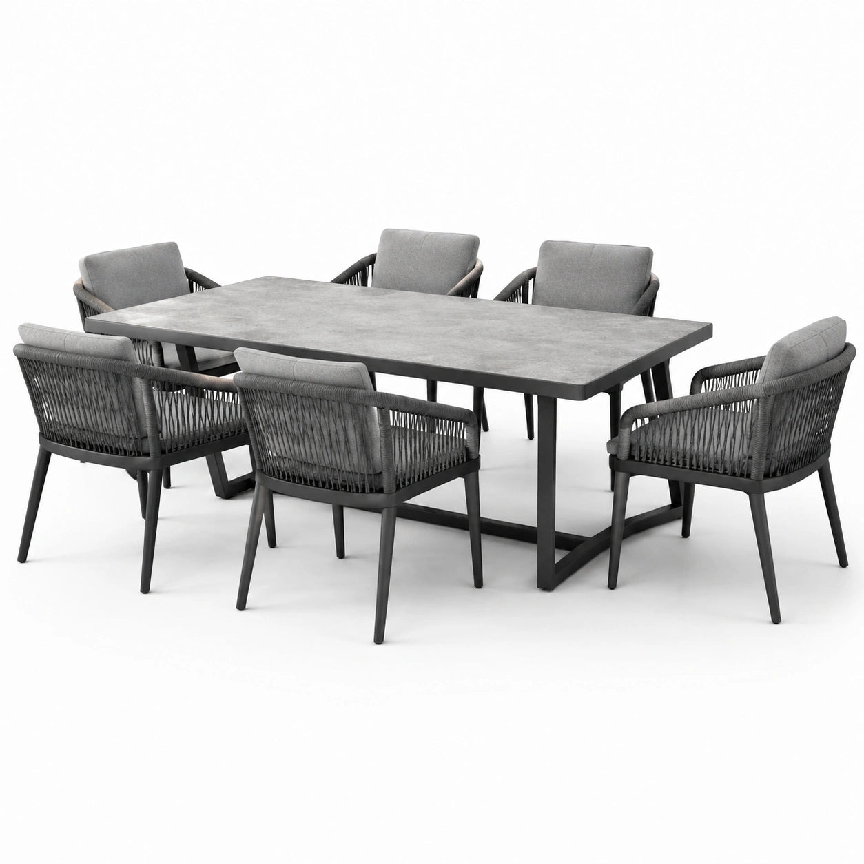 Conjunto de Mesa y 6 Sillas de Aluminio con Tablero de Cerámica Gris