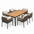 Conjunto de comedor de jardín 7 piezas acero madera cuerda beige