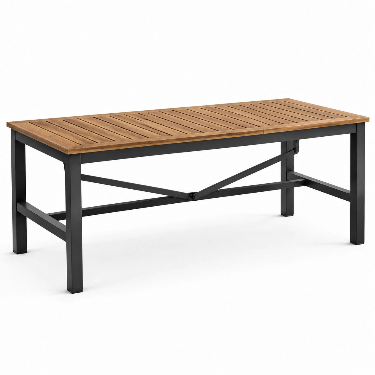 Mesa de jardín rectangular de madera y metal